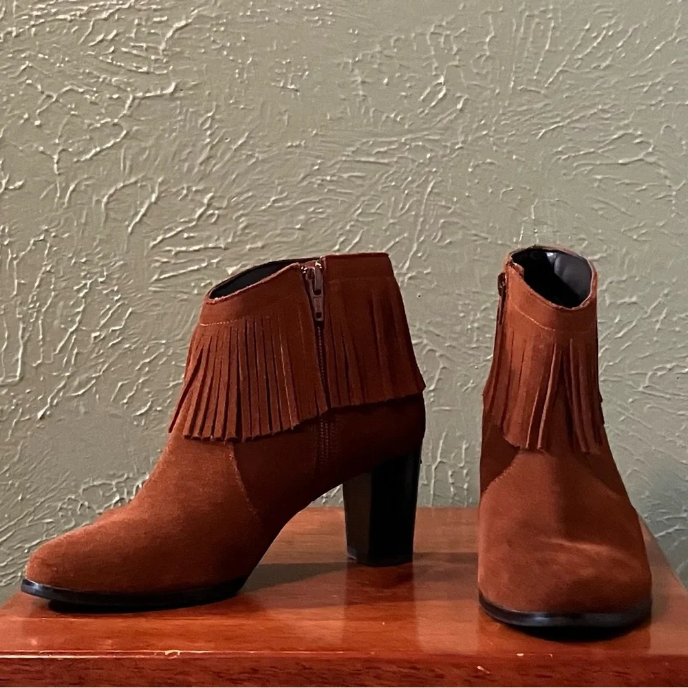 David Tate Rust/Brown Fringe Ankle Boots - Picture 4 of 9